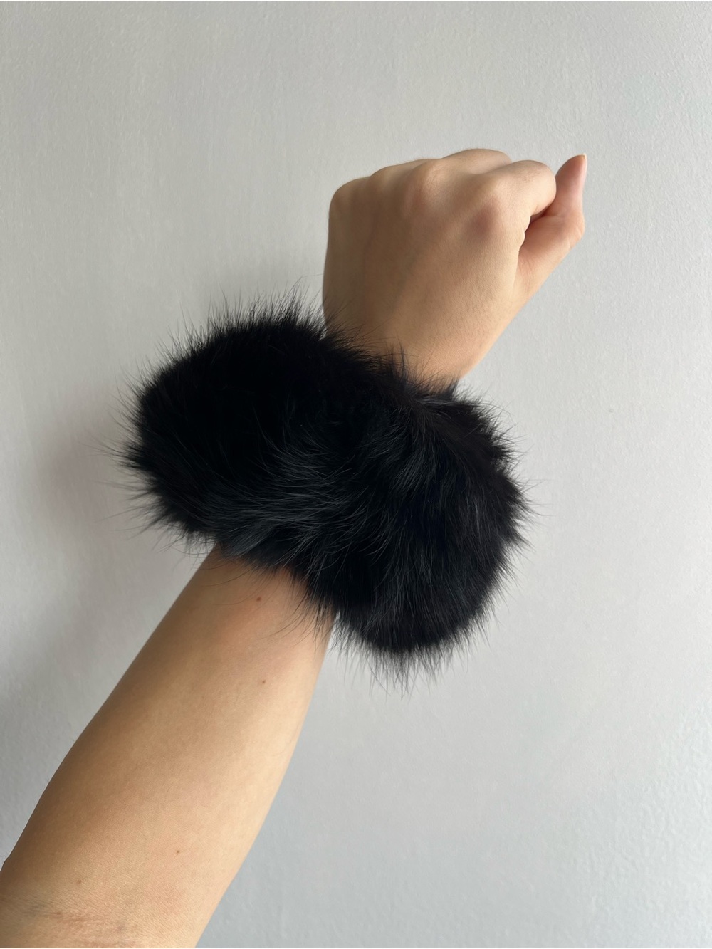 Black Genuine Fox Fur Cuffs 100% Real Fur Detachable Luxury Trim
